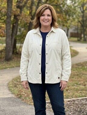 WOOLRICH Women's Size XL Cream Corduroy Fleece Lined Jacket Shacket Cabincore
